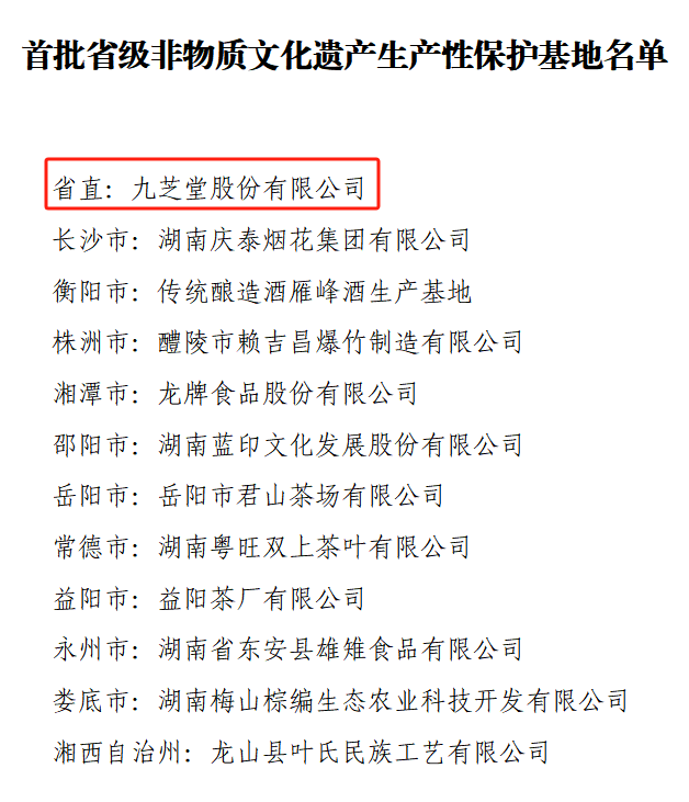 全省首批！九芝堂入選湖南省省級(jí)非物質(zhì)文化遺產(chǎn)生產(chǎn)性保護(hù)基地名單